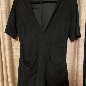 Black Velvet V-Neck Romper